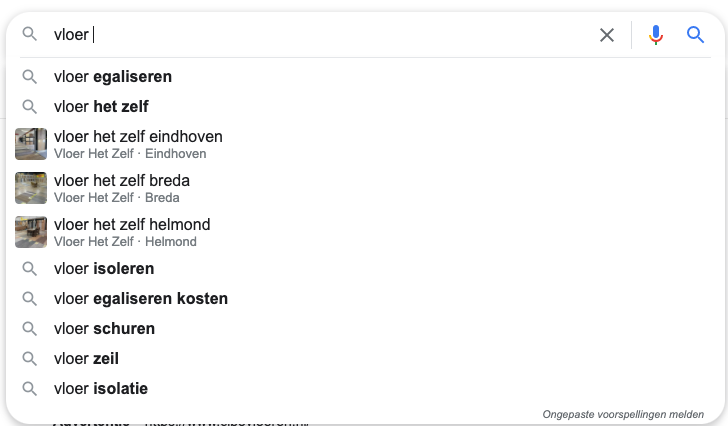 Automatische suggesties long tail zoekwoorden Google