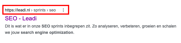 Breadcrumbs structuur in Google zoekresultaten