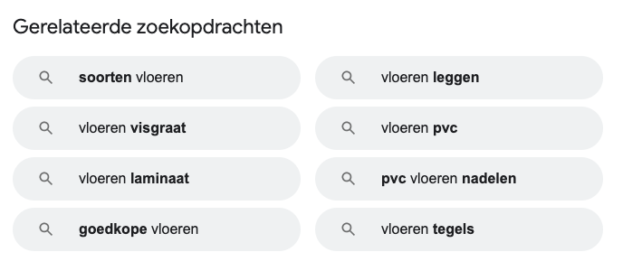Gerelateerde zoekopdrachten Google