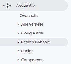 Google Analytics Acquisitie menu