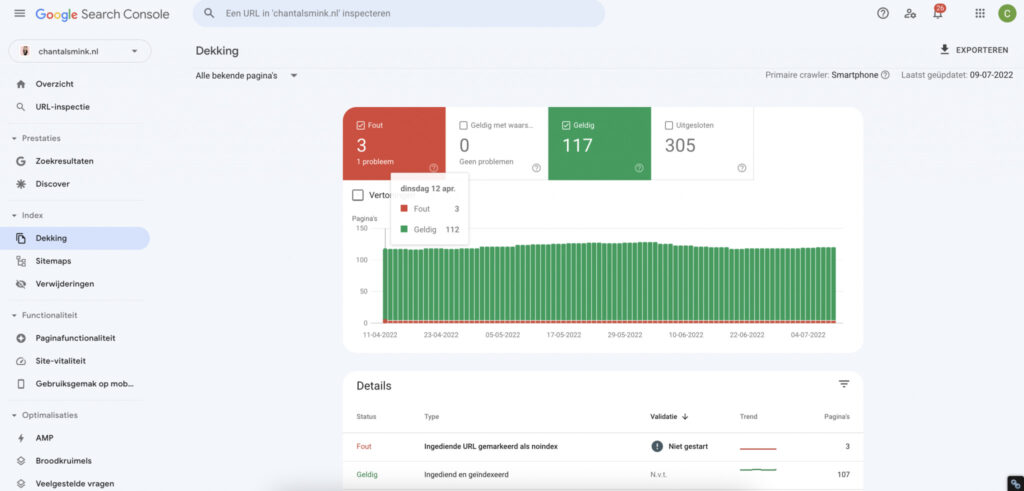 Google Search Console Indexrapport
