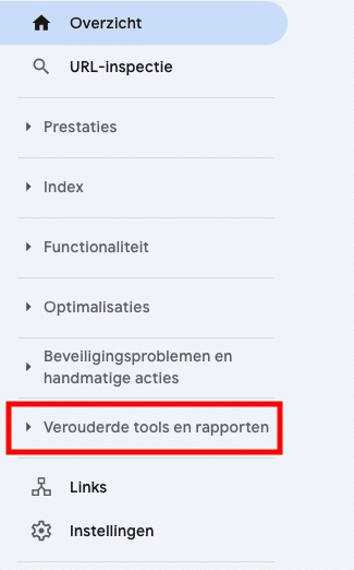 Google Search Console Menu