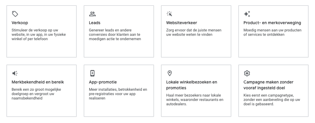 Google advertentie doelen