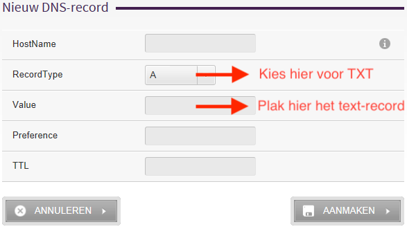 Nieuw DNS-record toevoegen