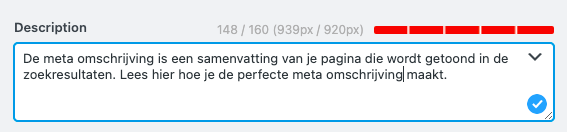 Rank Math - Voldoende tekens, te weinig pixels