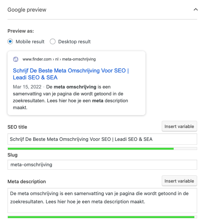 SEO titel en Meta Omschrijving in Yoast
