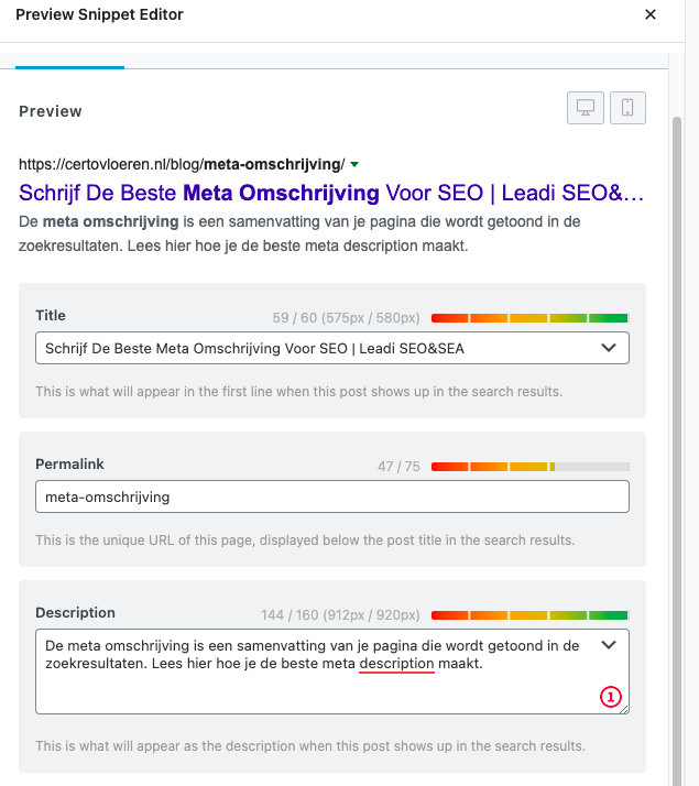 SEO titel en Meta omschrijving in Rank Math