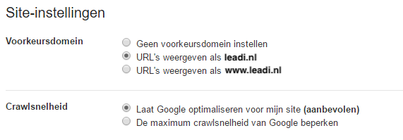 Google Search Console Instellen site-instellingen