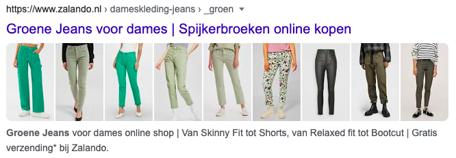Snippet Zalando voor Groene Jeans