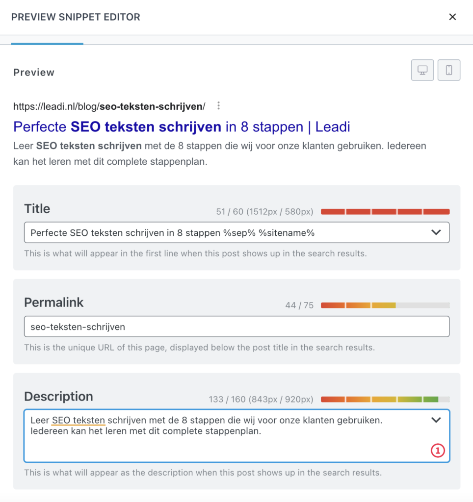 Snippet aanpassen met Rank Math