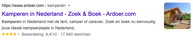 Snippet over kamperen met review score