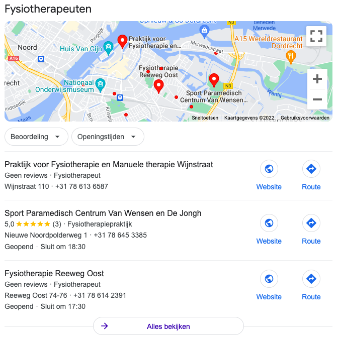 Snippets lokale SEO voor fysiotherapie in Dordrecht