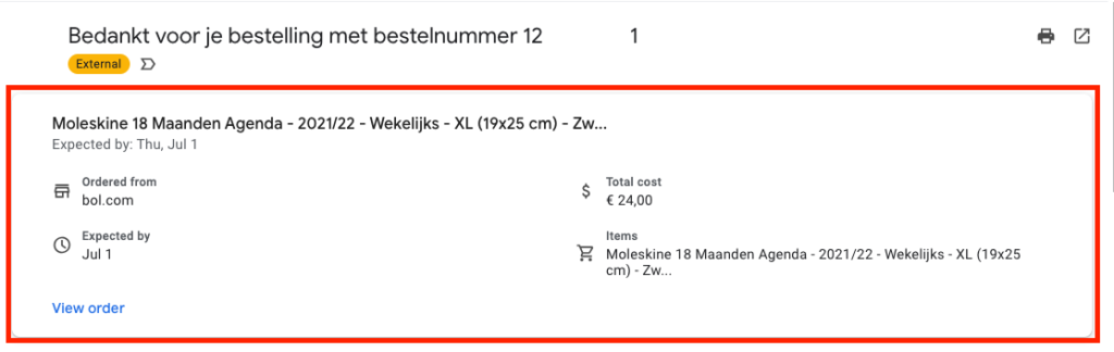 Structured data in e-mails