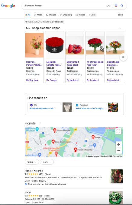 Zoekwoord bloemen kopen in Google