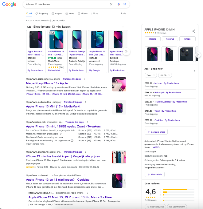 Google resultaten staan vol met ads voor transactional zoekwoorden