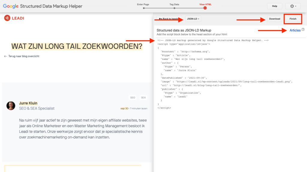Schema markup aan pagina toevoegen