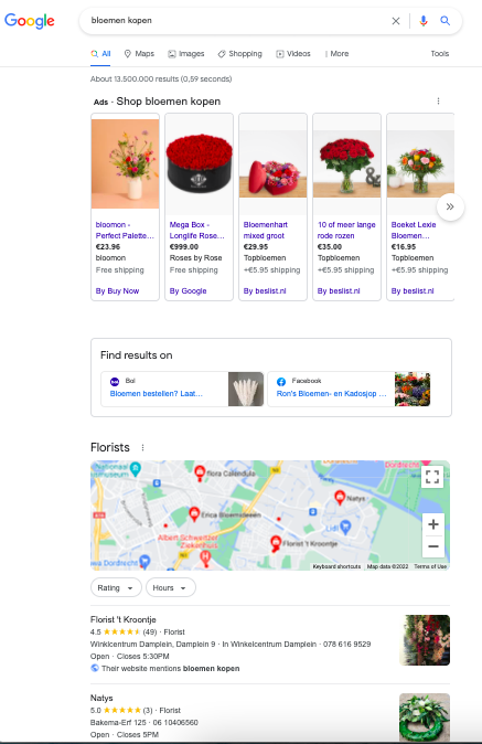 Zoekwoord bloemen kopen in google